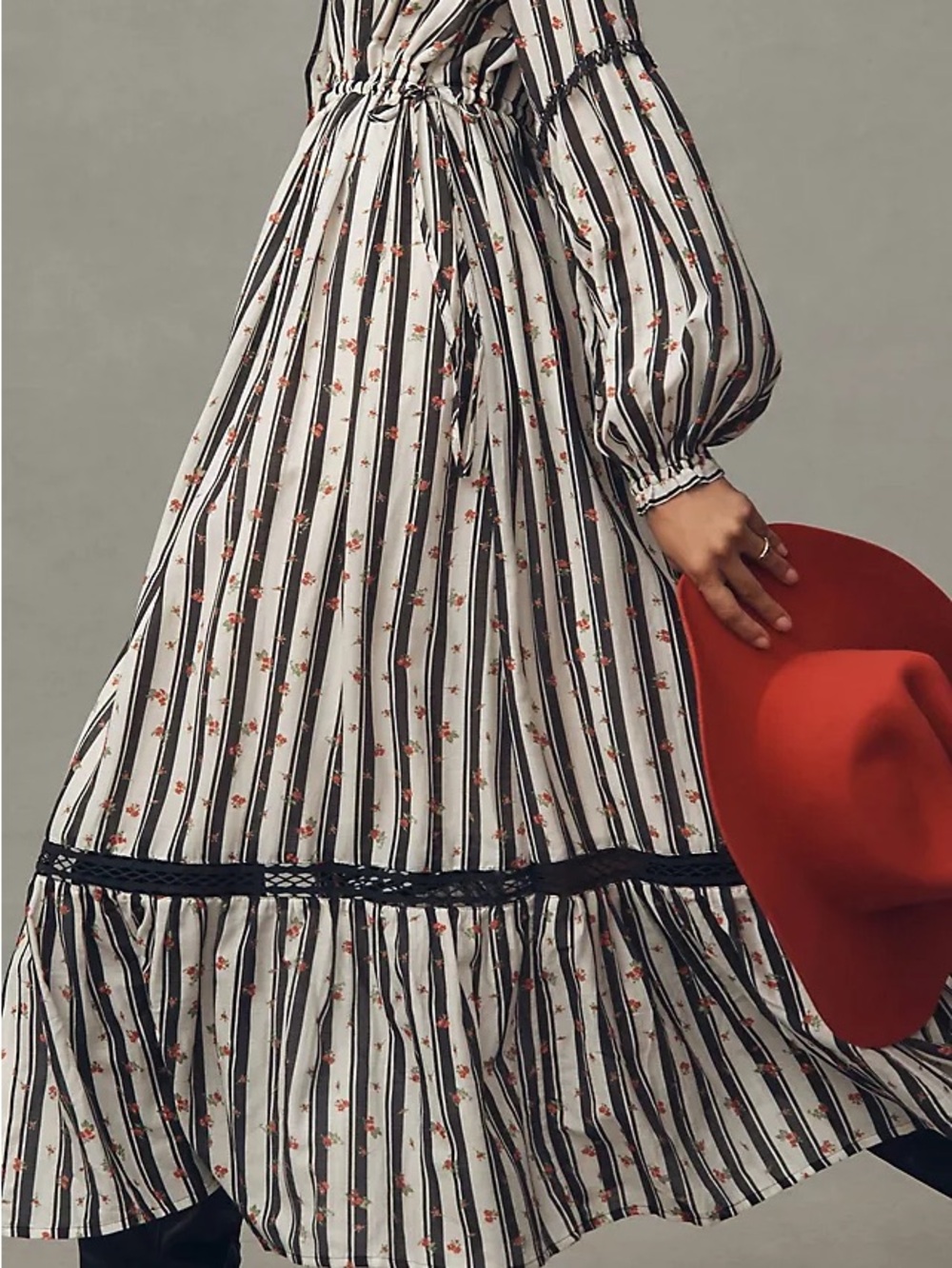 Anthropologie Cream and Black Striped Floral Maxi Shirt Dress - Picture 3 of 9